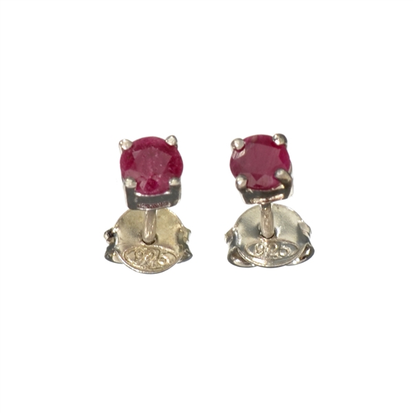 0.70CT Round Cut Ruby And Sterling Silver Earrings