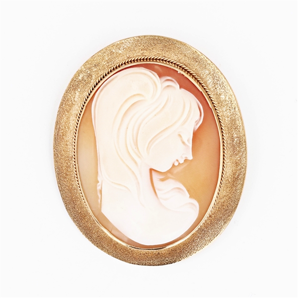 10K Yellow Gold Cameo Pendant Brooch -PNR-