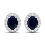 14K White Gold Earrings 2.6 Carat Blue Sapphire Oval Cut with White Diamond  0.448ct (Vault_Q) 