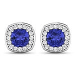 14K White Gold Earrings 1.64 Carat Tanzanite Cushion Cut with White Diamond  0.448ct (Vault_Q) 