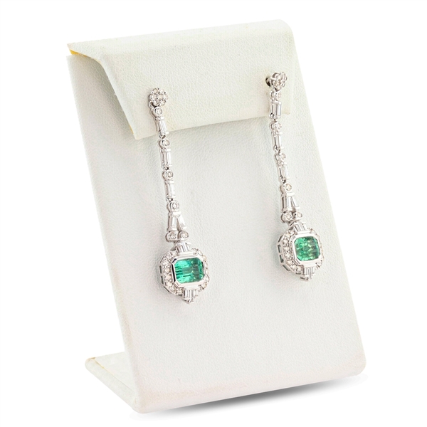 App: $33,740 3.34ctw Emerald and 1.64ctw Diamond 18K White Gold Dangle Earrings (Vault_R48) 