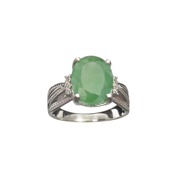 3.65CT Green Emerald And Cubic Zirconia Sterling Silver Ring