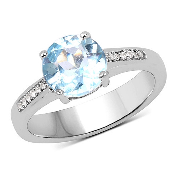 2.31 Round Cut Blue Topaz and White Topaz .925 Sterling Silver Ring