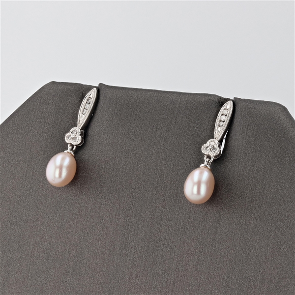 14KT White Gold Pearl and Diamond Earrings -PNR-