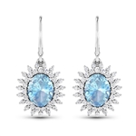 14K White Gold Earrings 2.56 Carat Aquamarine Oval Cut with White Diamond  0.836ct (Vault_Q) 