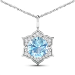 14K White Gold 18 Chain Pendant 1.9 Carat Aquamarine Round Cut with White Diamond  0.14ct (Vault_Q) 