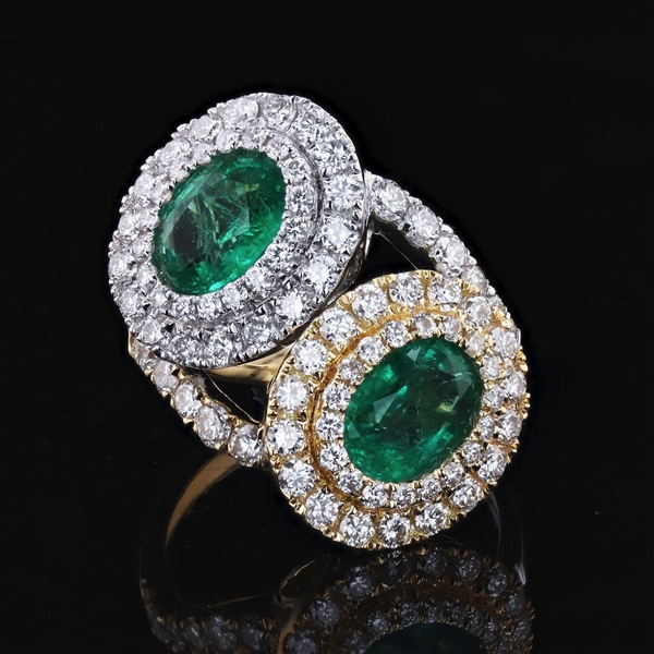 App: $17,100 2.43ctw Emerald and 1.77ctw Diamond 18K Yellow and White Gold Ring (Vault_R48) 