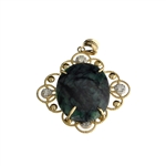 14KT. Gold, 11.08CT Oval Cut Green Emerald And Diamond Pendant