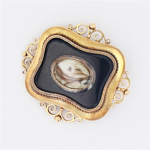 10K Yellow Gold Black Onyx Brooch -PNR-