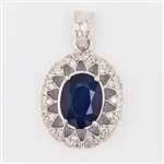 14K White Gold 1.82CT Oval Cut Sapphire and Diamond 3/4in. Length Pendant 