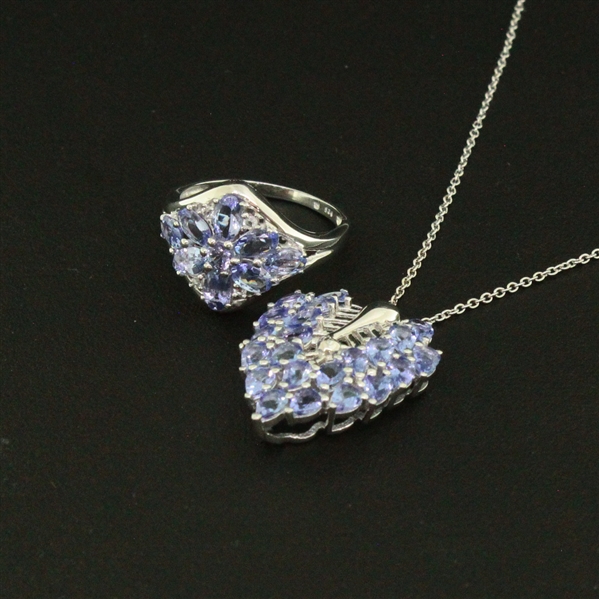 Tanzanite Ring size 8 and Pendant Sterling Silver Collection 