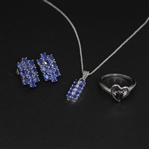 Sapphire Ring Size 7, Earrings, and Pendant Sterling Silver Collection 