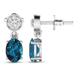 14K White Gold Earrings 1.4 Carat London Blue Topaz Oval Cut with White Diamond  0.11ct (Vault_Q) 