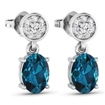 14K White Gold Earrings 1.4 Carat London Blue Topaz Oval Cut with White Diamond  0.11ct (Vault_Q) 