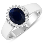 14K White Gold Ring 1.3 Carat Blue Sapphire Oval Cut with White Diamond  0.09999ct (Vault_Q) 