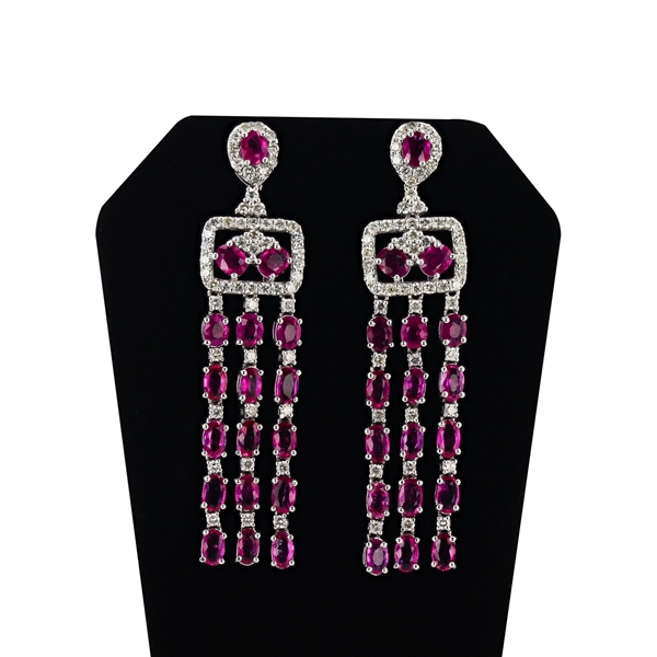 App: $26,765 9.09ctw Ruby and 2.20ctw Diamond Platinum Chandelier Earrings (Vault_R48) 