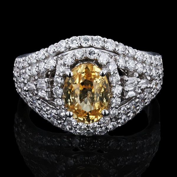 App: $11,645 2.24ct UNHEATED Yellow Sapphire and 1.50ctw Diamond Platinum Ring (GIA CERTIFIED) (Vault_R48) 