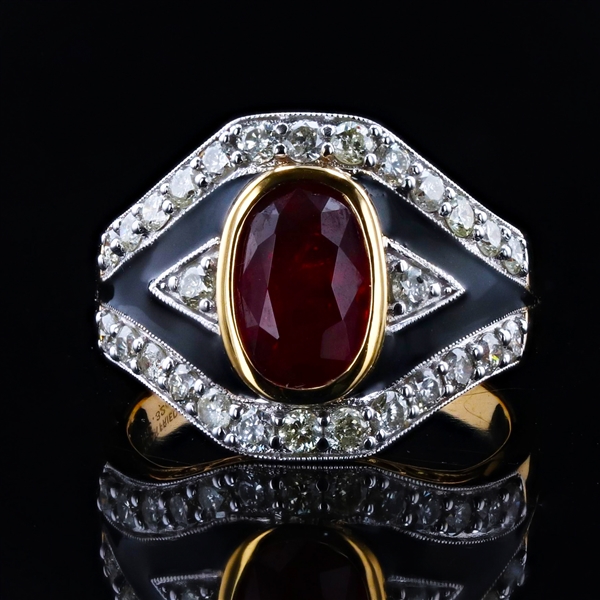 App: $17,590 2.32ct Ruby and 0.86ctw Diamond 18K Yellow and White Gold Ring (GIA CERTIFIED) (Vault_R48) 