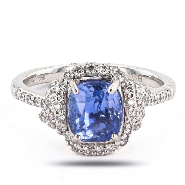 App: $21,470 2.50ct UNHEATED Violetish Blue Sapphire and 0.50ctw Diamond Platinum Ring (GIA CERTIFIED) (Vault_R48) 