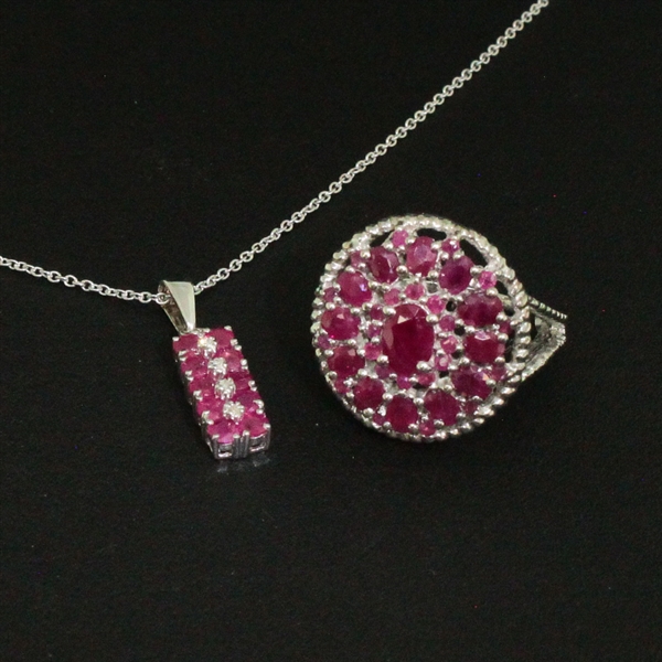 Ruby Ring size 7 and Pendant Sterling Silver Collection 