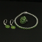 Chrome Diopside Ring size 7, Earrings, and Bracelet Sterling Silver Collection 