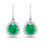 14K White Gold Earrings 2.88 Carat Zambian Emerald Pears Cut with White Diamond  0.448ct (Vault_Q) 