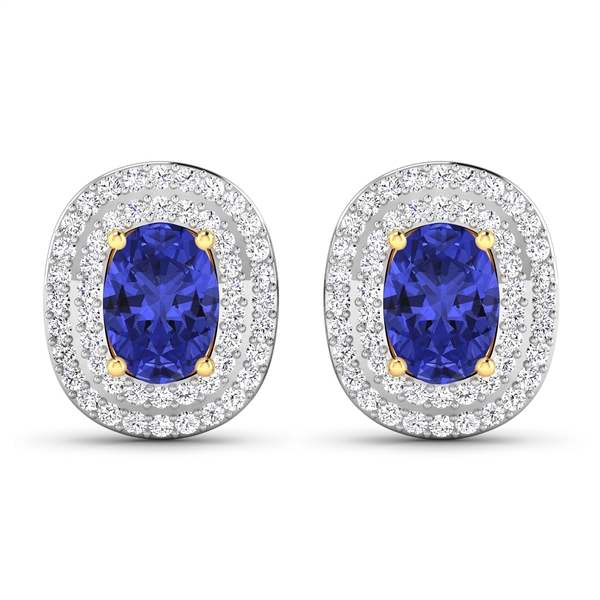 14K Yellow Gold Earrings 1.24 Carat Tanzanite Oval Cut with White Diamond  0.4545ct (Vault_Q) 