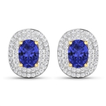 14K Yellow Gold Earrings 1.24 Carat Tanzanite Oval Cut with White Diamond  0.4545ct (Vault_Q) 