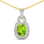 14K Yellow Gold No Chain Pendant 2 Carat Peridot Cushion Cut with White Diamond  0.25ct (Vault_Q) 