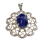 14KT. White Gold 21.16CT Oval Cut Cabochon Tanzanite Pendant