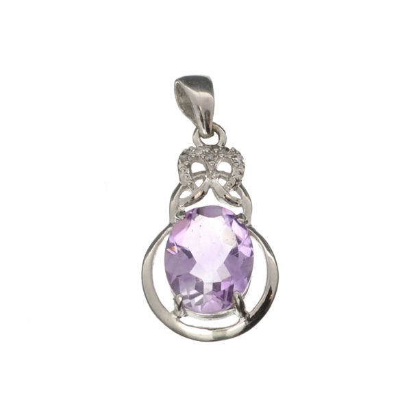 2.18CT Purple Amethyst And White Sapphire Sterling Silver Pendant