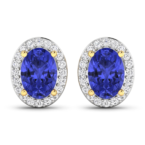 14K Yellow Gold Earrings 1.24 Carat Tanzanite Oval Cut with White Diamond  0.26ct (Vault_Q) 