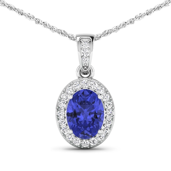 14K White Gold 18 Chain Pendant 1.09 Carat Tanzanite Oval Cut with White Diamond  0.18ct (Vault_Q) 