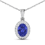 14K White Gold 18 Chain Pendant 1.09 Carat Tanzanite Oval Cut with White Diamond  0.18ct (Vault_Q) 