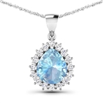 14K White Gold 18 Chain Pendant 2.3 Carat Aquamarine Pears Cut with White Diamond  0.48ct (Vault_Q) 