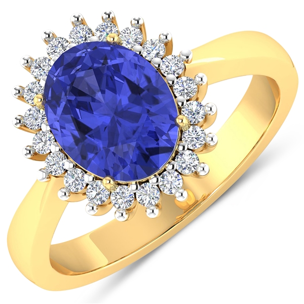 14K Yellow Gold Ring 1.09 Carat Tanzanite Oval Cut with White Diamond  0.187ct (Vault_Q) 