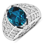 14K White Gold Ring 2.7 Carat London Blue Topaz Oval Cut with White Diamond  0.42ct (Vault_Q) 