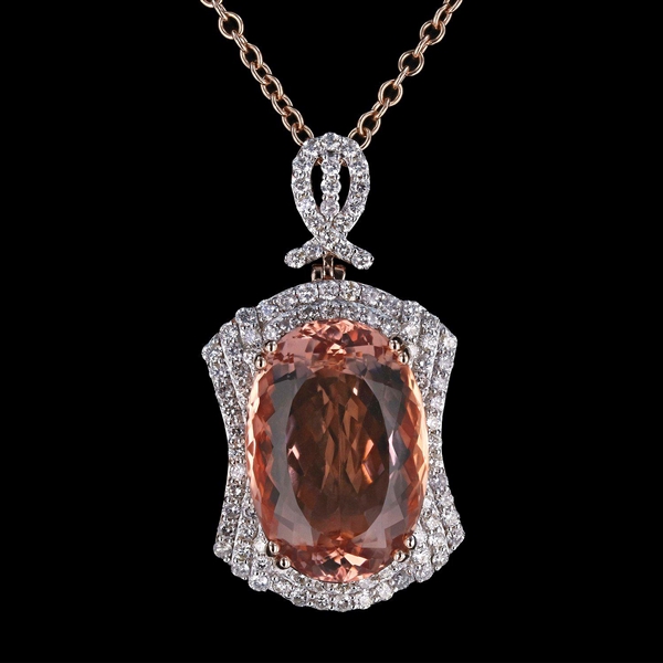 App: $18,175 23.99ct Morganite and 1.98ctw Diamond 14K Rose Gold Pendant/Necklace (Vault_R50) 