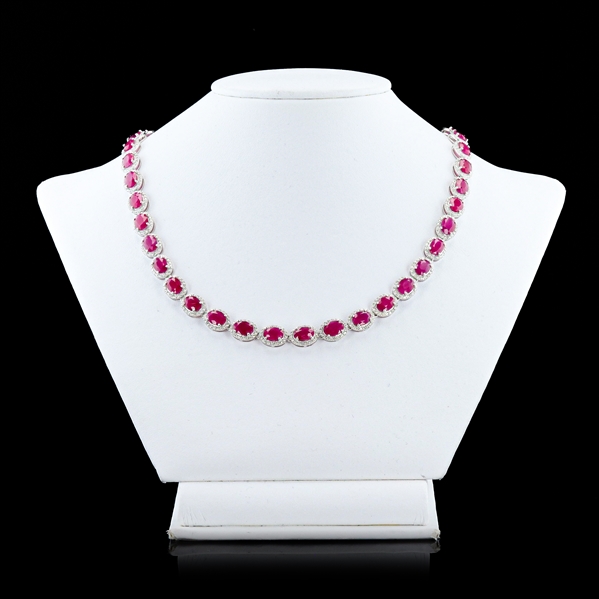 App: $76,122 36.82ctw BURMESE Ruby and 3.91ctw Diamond Platinum Necklace (GIA CERTIFIED) (Vault_R50) 