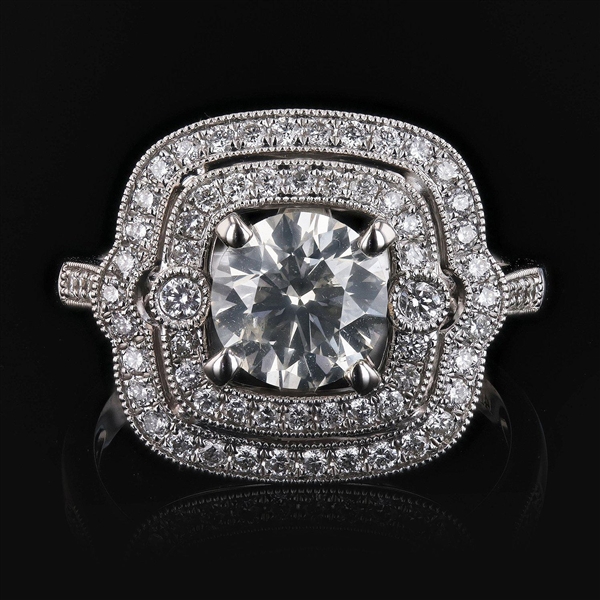 App: $11,995 1.13ct CENTER Diamond 14KT White Gold Ring (1.58ctw Diamonds) (Vault_R50) 