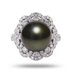 App: $8,647 13mm Tahitian Pearl and 1.15ctw Diamond 18K White Gold Ring (Vault_R50) 