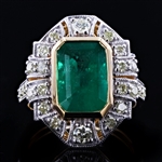 App: $14,870 3.31ct Emerald and 0.84ctw Diamond 18K Yellow and White Gold Ring (GIA CERTIFIED) (Vault_R50) 