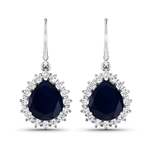 14K White Gold Earrings 3.8 Carat Blue Sapphire Pears Cut with White Diamond  0.448ct (Vault_Q) 