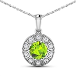 14K White Gold No Chain Pendant 1.85 Carat Peridot Round Cut with White Diamond  0.3ct (Vault_Q) 