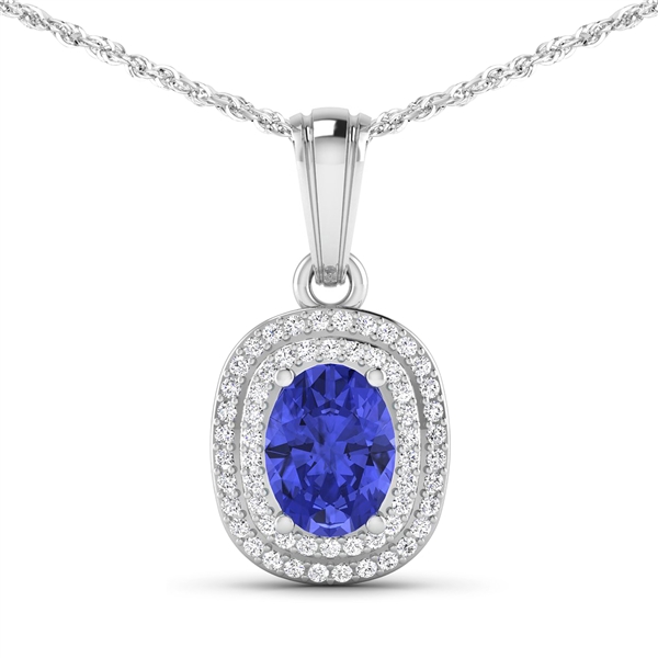 14K White Gold No Chain Pendant 1.09 Carat Tanzanite Oval Cut with White Diamond  0.26361ct (Vault_Q) 