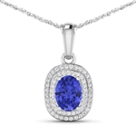 14K White Gold No Chain Pendant 1.09 Carat Tanzanite Oval Cut with White Diamond  0.26361ct (Vault_Q) 