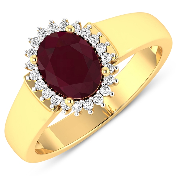 14K Yellow Gold Ring 1.5 Carat Ruby Oval Cut with White Diamond  0.09999ct (Vault_Q) 