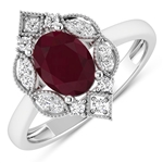 14K White Gold Ring 1.5 Carat Ruby Oval Cut with White Diamond  0.2ct (Vault_Q) 