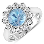 14K White Gold Ring 1.9 Carat Aquamarine Round Cut with White Diamond  0.36ct (Vault_Q) 