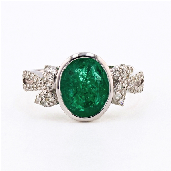 App: $11,720 3.12ct Emerald and 0.38ctw Diamond 18K White Gold Ring (Vault_RR01) 